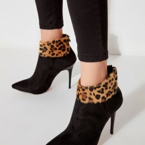 Women’s Leopard Pattern Black Suede Boot