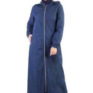 Women’s Button Back Dark Blue Modest Denim Abaya
