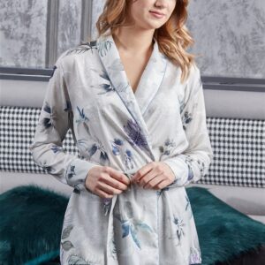 Women’s Shawl Collar Floral Pattern Satin Pajama Set