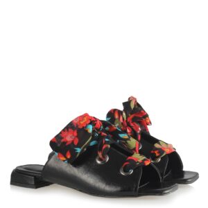 Women’s Patterned Lace-up Black Slippers
