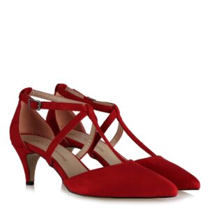Women’s Belted Red Suede Heeled Shoes