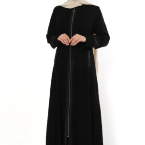 Women’s Bow-tie Detail Zipped Black Abaya