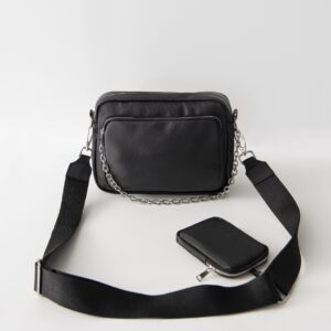 Women’s Strappy Black Bag & Wallet Set