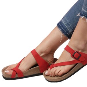 Women’s Anatomical Natural Footbed Red Leather Slippers